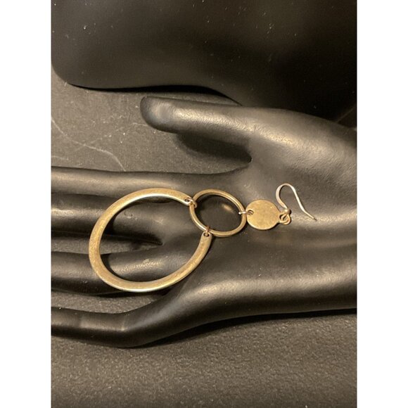 Gold-Tone Triple Circle Drop Earrings For Women Modern Chic Design Lightweight & - Picture 4 of 4